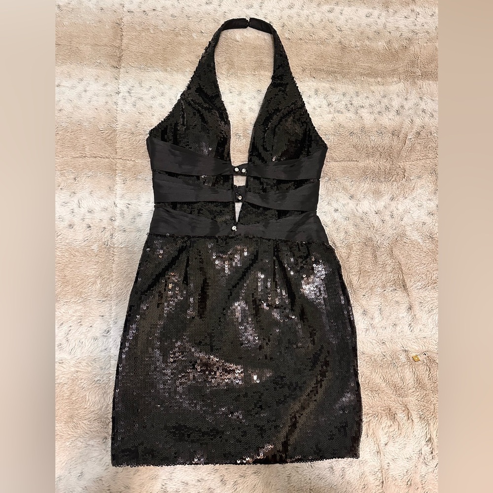 Elegant Black Halter Sequin tuxedo style Dress size 4